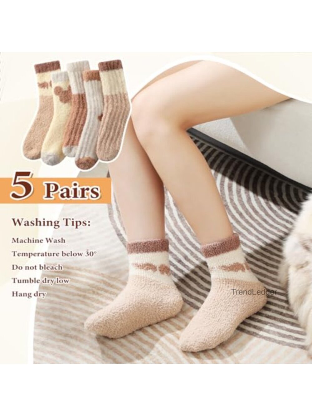 Fuzzy Slipper Socks for Women Cozy Microfiber Winter 5 Pairs - Picture 2 of 6